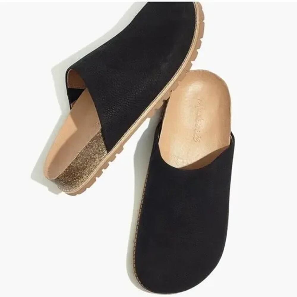 Madewell Layne Black Leather Slip On Clog Mules 6